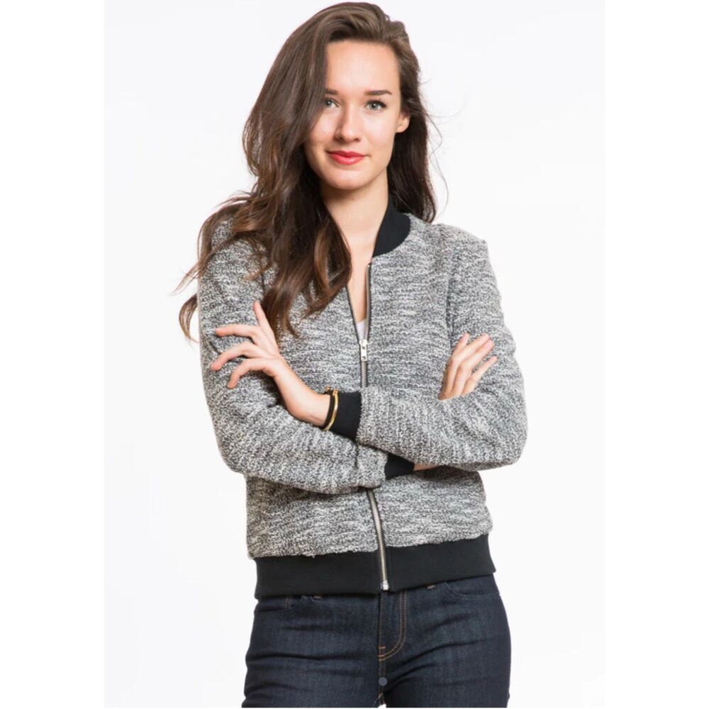 MARINE LAYER | Tweed Pippa Bomber Jacket "Charcoal" Black Gray Full Zip | Small